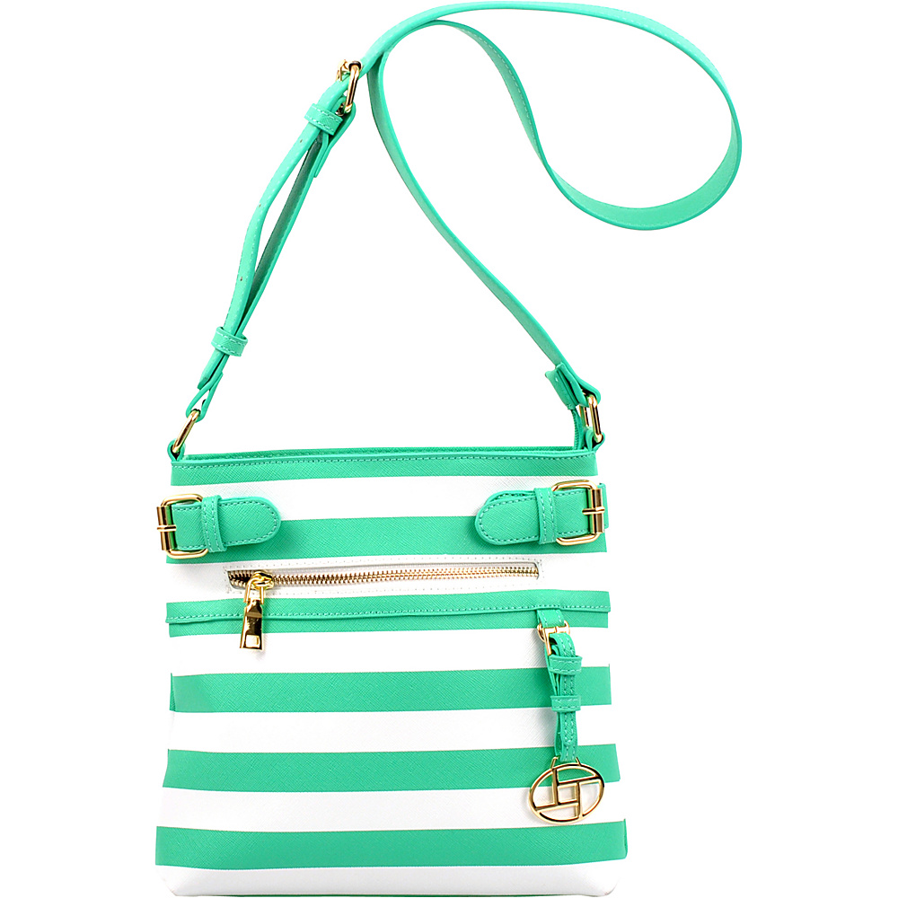 Dasein Saffiano Striped Buckled Crossbody Bag Green Dasein Manmade Handbags