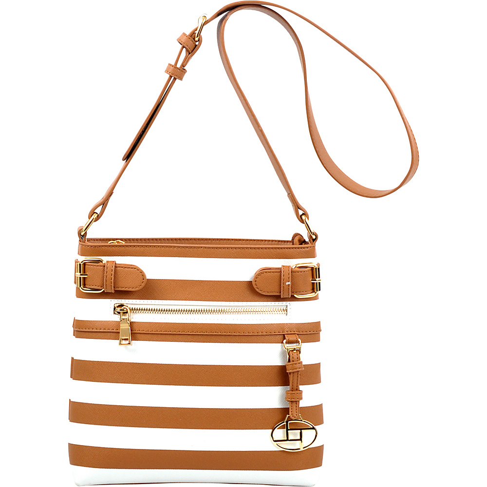 Dasein Saffiano Striped Buckled Crossbody Bag Taupe Dasein Manmade Handbags