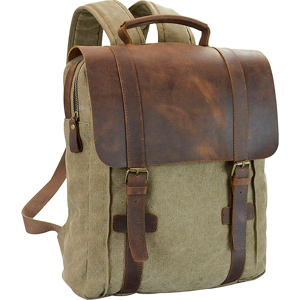 R R Collections Genuine Leather Canvas Laptop Backpack Green R R Collections Business Laptop Backpacks