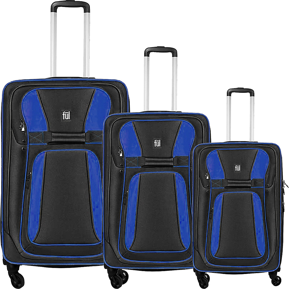 ful Set Of 3 Pieces Delancey Spinner Upright Softside Luggage Black and Blue ful Luggage Sets