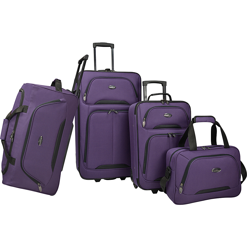U.S. Traveler Vineyard 4 Piece Softside Luggage Set Purple U.S. Traveler Luggage Sets