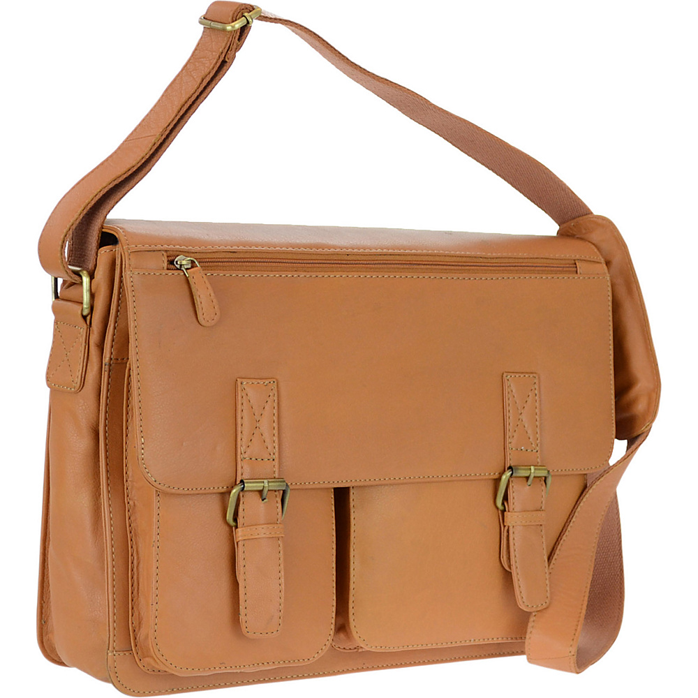 R R Collections Genuine Leather Flap Messenger Bag TAN R R Collections Non Wheeled Business Cases