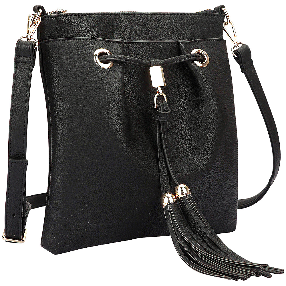 Dasein Crossbody bag with fringe details Black Dasein Manmade Handbags