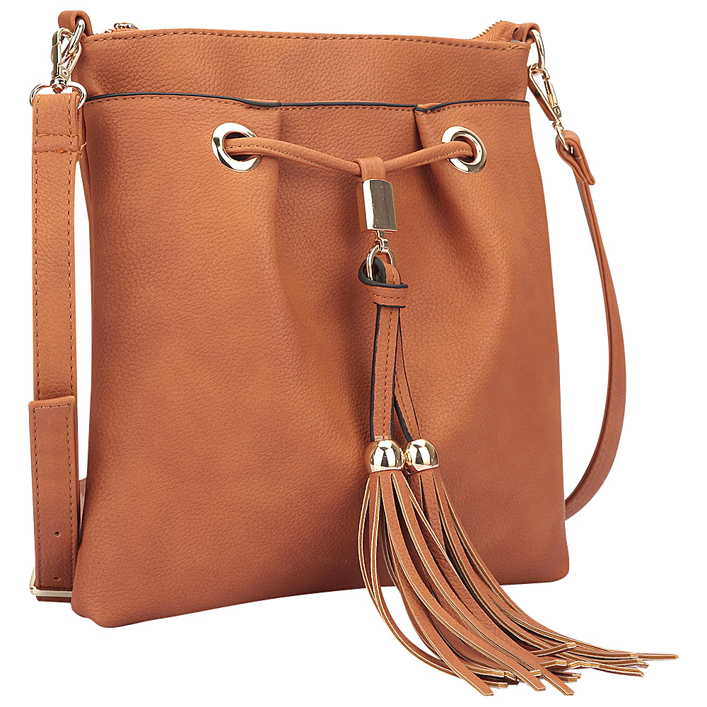 Dasein Crossbody bag with fringe details Brown Dasein Manmade Handbags