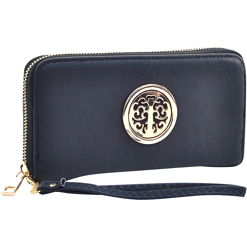Dasein Emblem Embossed Zip Around Wallet Black Dasein Manmade Handbags