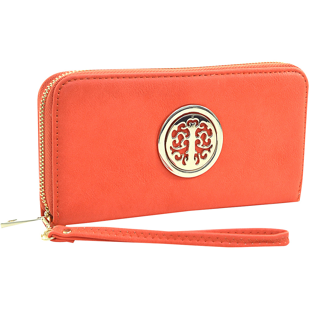 Dasein Emblem Embossed Zip Around Wallet Orange Dasein Manmade Handbags
