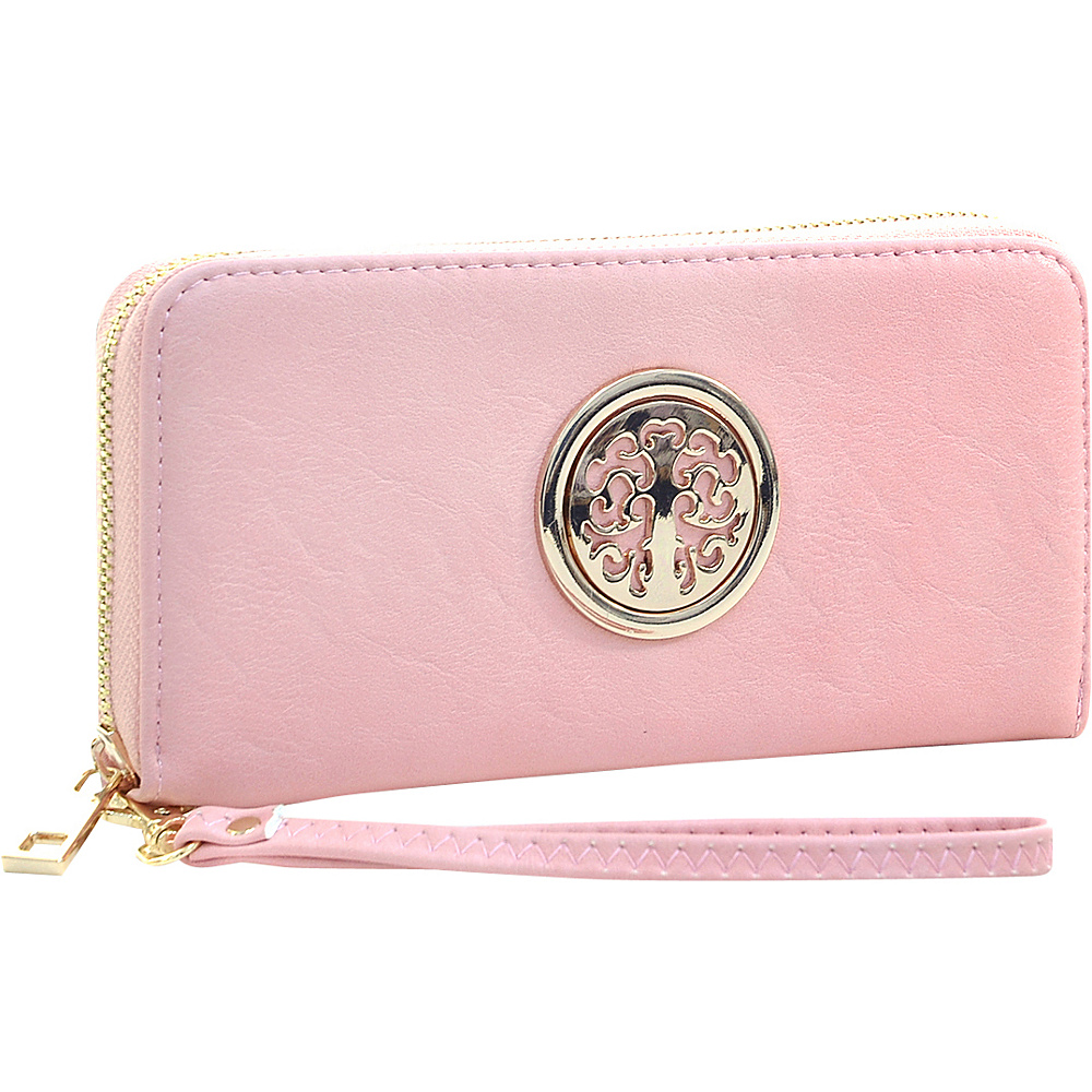 Dasein Emblem Embossed Zip Around Wallet Light Pink Dasein Manmade Handbags