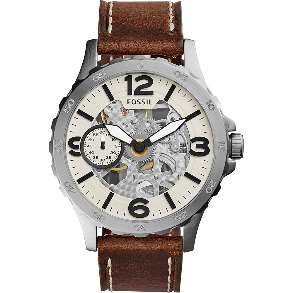 Fossil Nate Automatic Leather Watch Brown Silver Fossil Watches