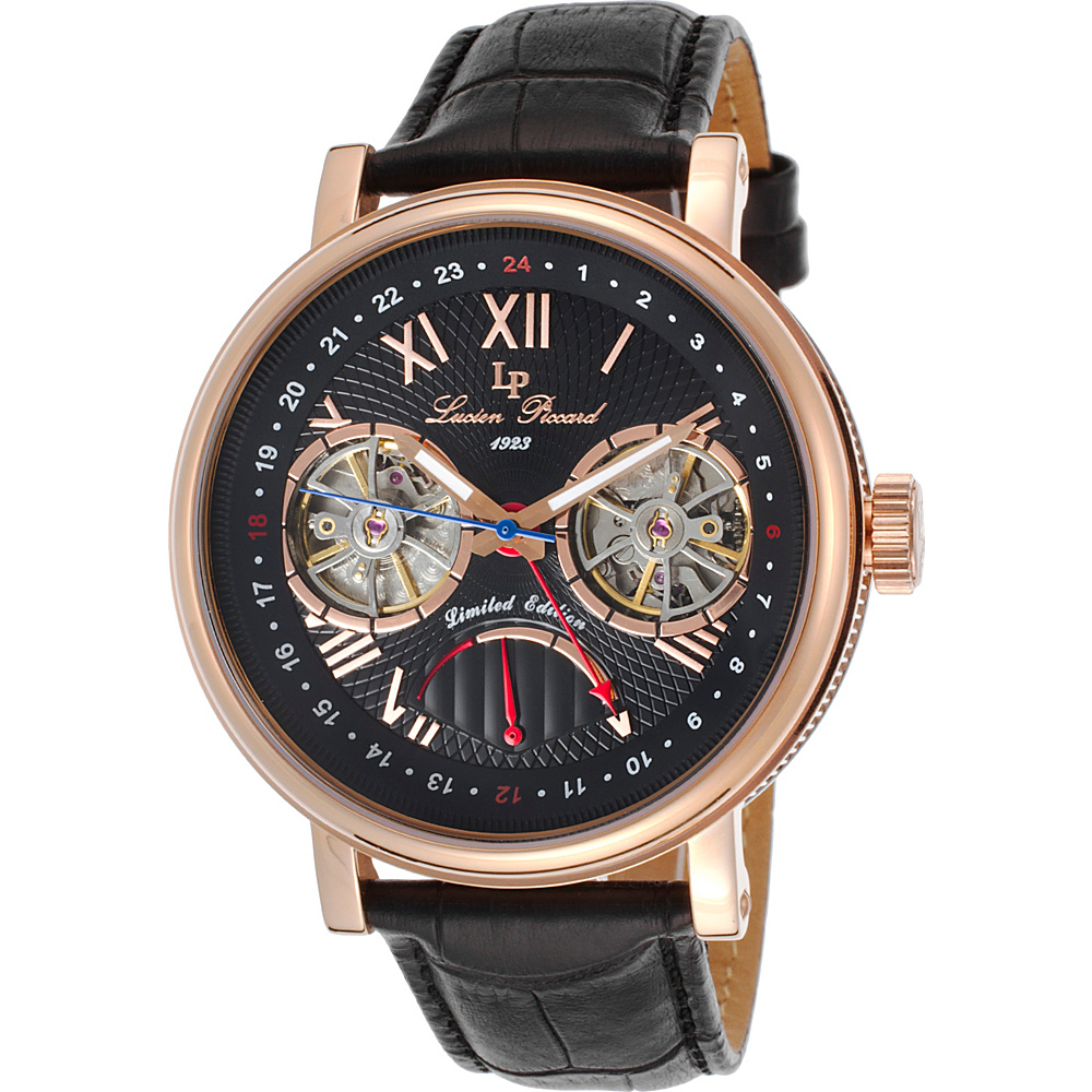 Lucien Piccard Watches Matador Leather Band Watch Black Black Rose Gold Lucien Piccard Watches Watches