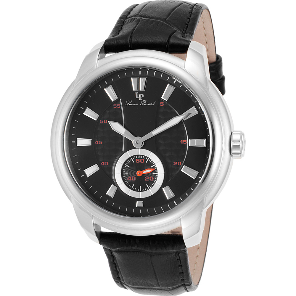Lucien Piccard Watches Duval Leather Band Watch Black Black Silver Lucien Piccard Watches Watches