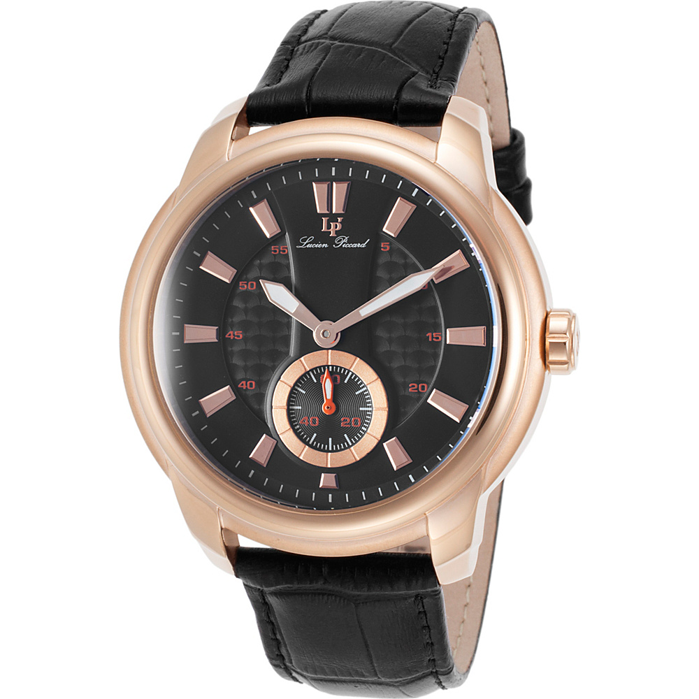 Lucien Piccard Watches Duval Leather Band Watch Black Black Rose Gold Lucien Piccard Watches Watches