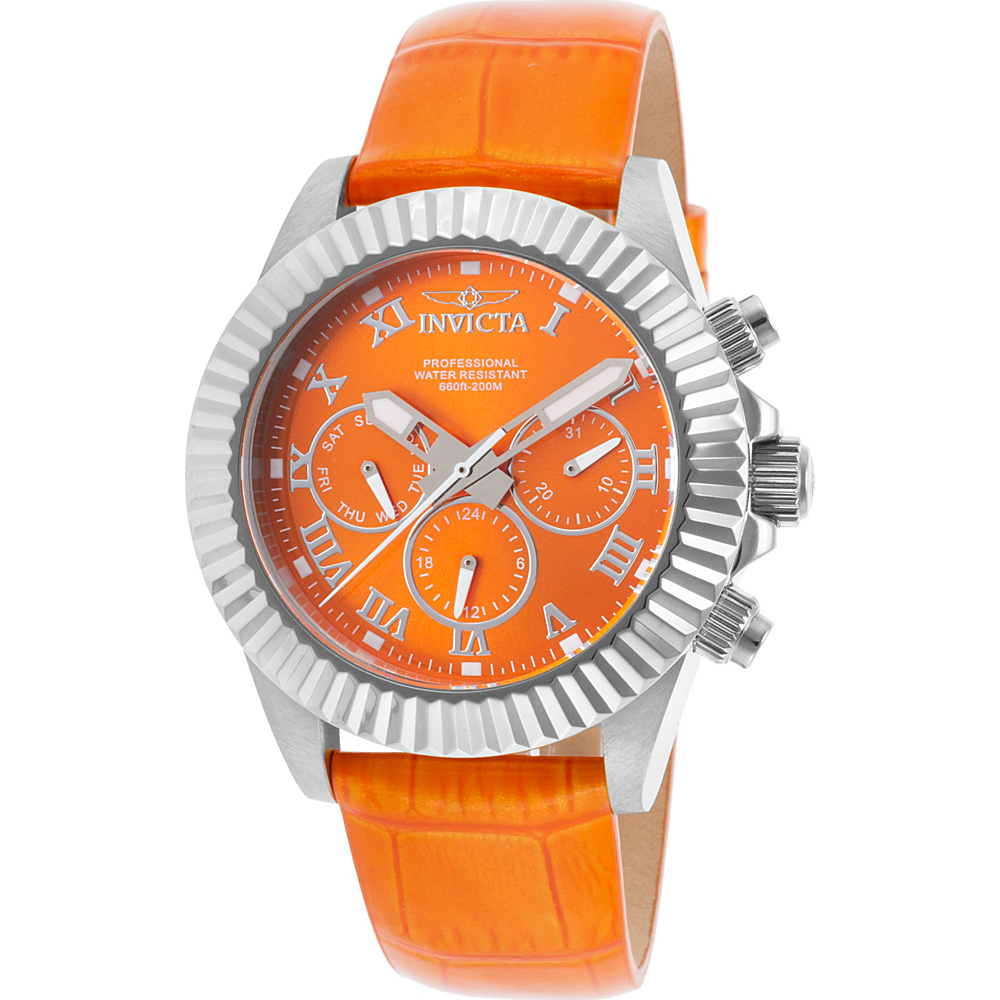 Invicta Watches Womens Pro Diver Genuine Leather Band Watch Orange Silver Invicta Watches Watches