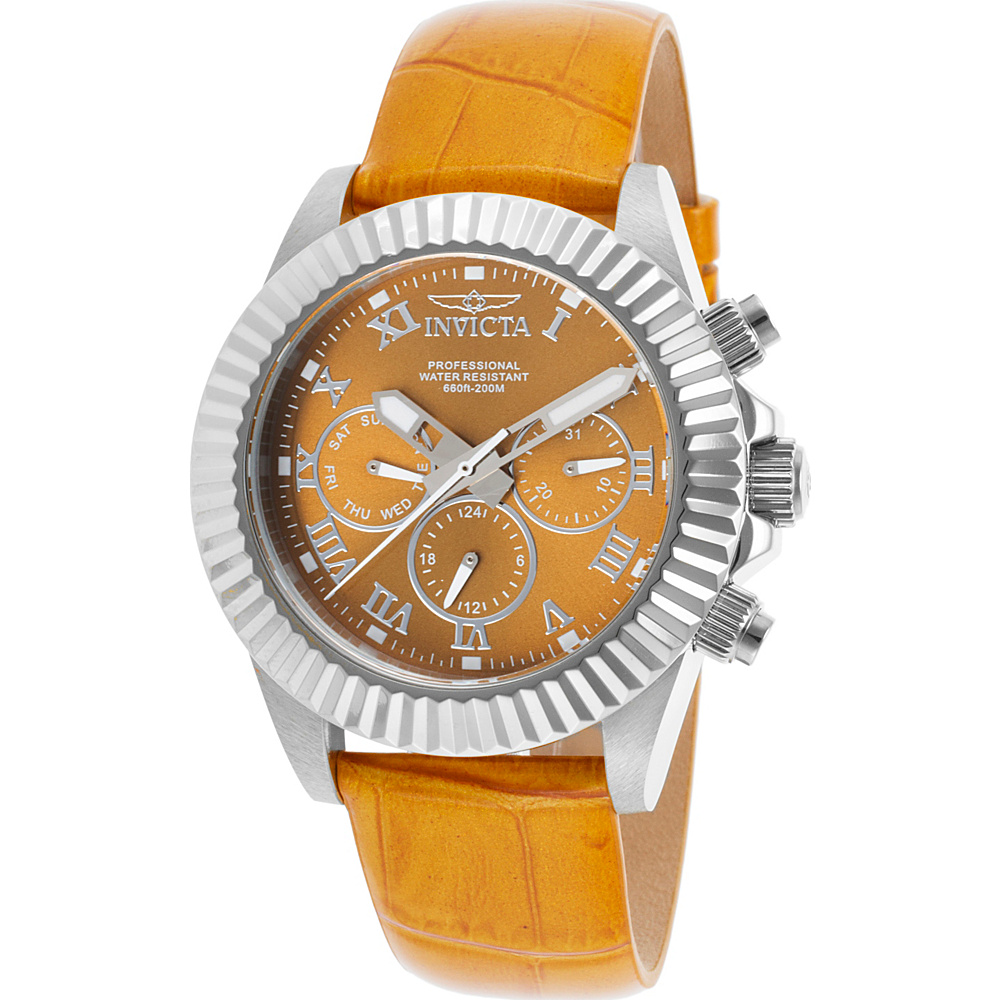 Invicta Watches Womens Pro Diver Genuine Leather Band Watch Yellow Silver Invicta Watches Watches