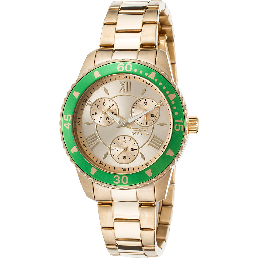 Invicta Watches Womens Angel 18K Gold Plated Steel Watch Gold Green Invicta Watches Watches