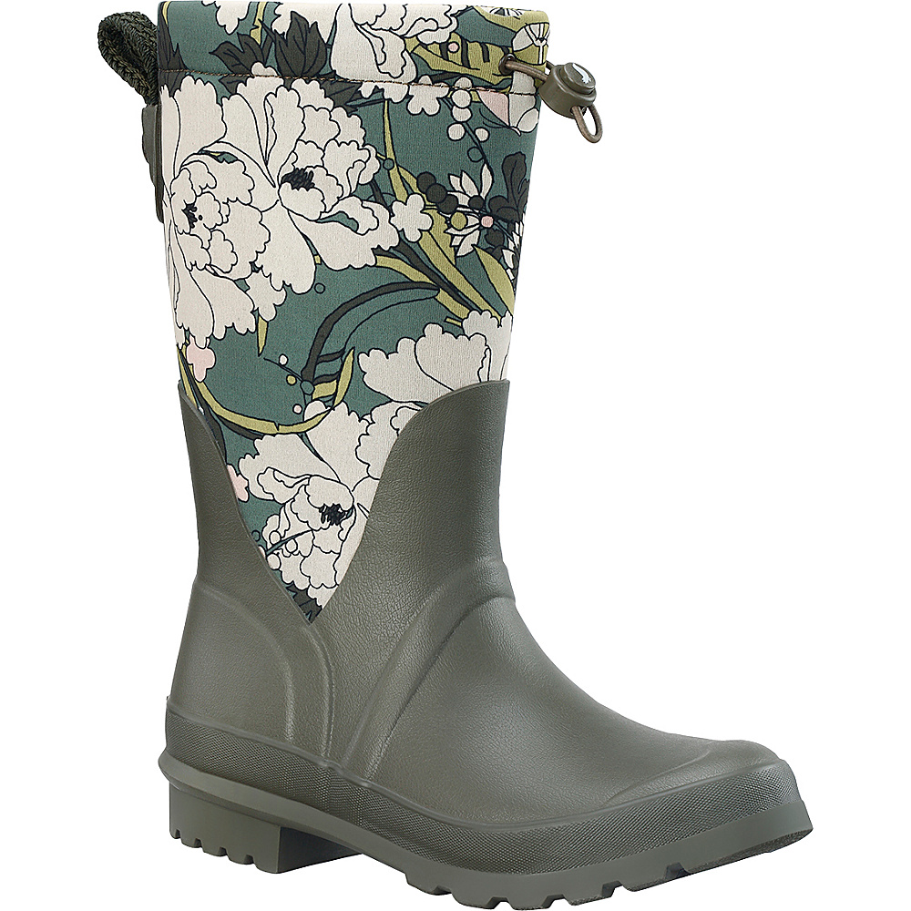 Sakroots Mezzo Tall Rain Boot 10 M Regular Medium Olive Flower Power Sakroots Women s Footwear