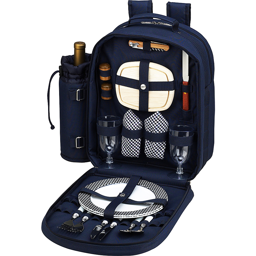 Picnic at Ascot Deluxe Equipped 2 Person Picnic Backpack with Cooler Insulated Wine Holder Navy White with Gingham Picnic at Ascot Outdoor Accessories