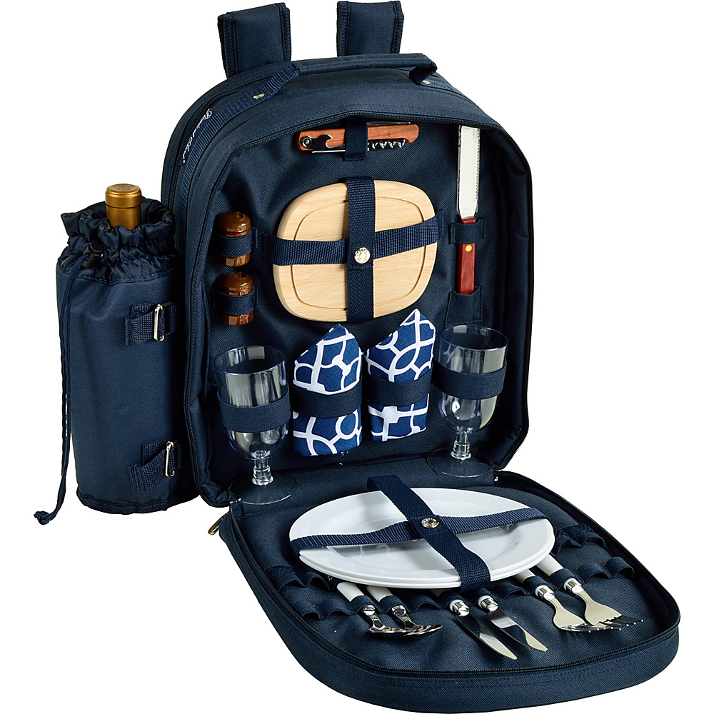 Picnic at Ascot Deluxe Equipped 2 Person Picnic Backpack with Cooler Insulated Wine Holder Navy White with Trellis Blue Picnic at Ascot Outdoor Accessories