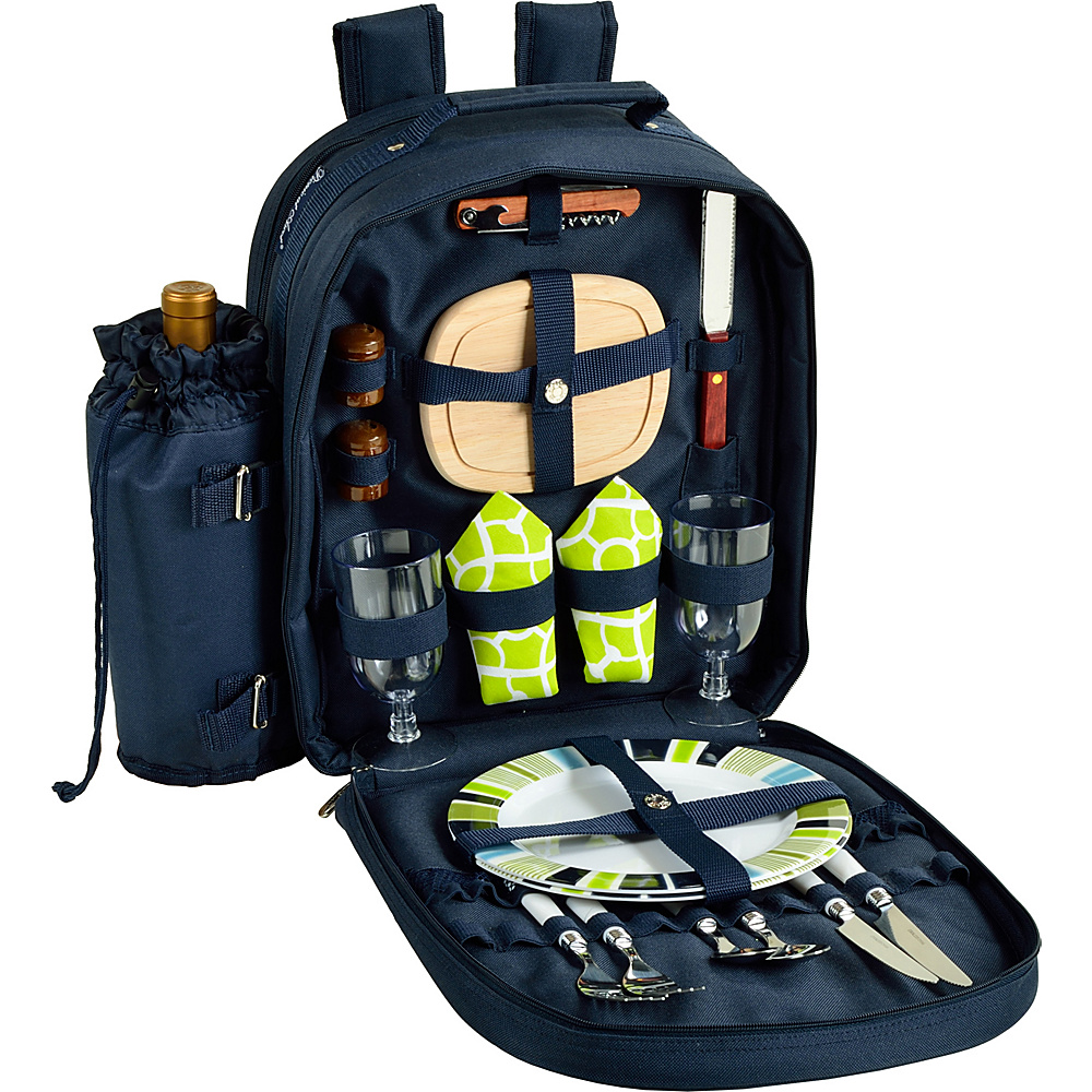 Picnic at Ascot Deluxe Equipped 2 Person Picnic Backpack with Cooler Insulated Wine Holder Navy White with Trellis Green Picnic at Ascot Outdoor Accessories