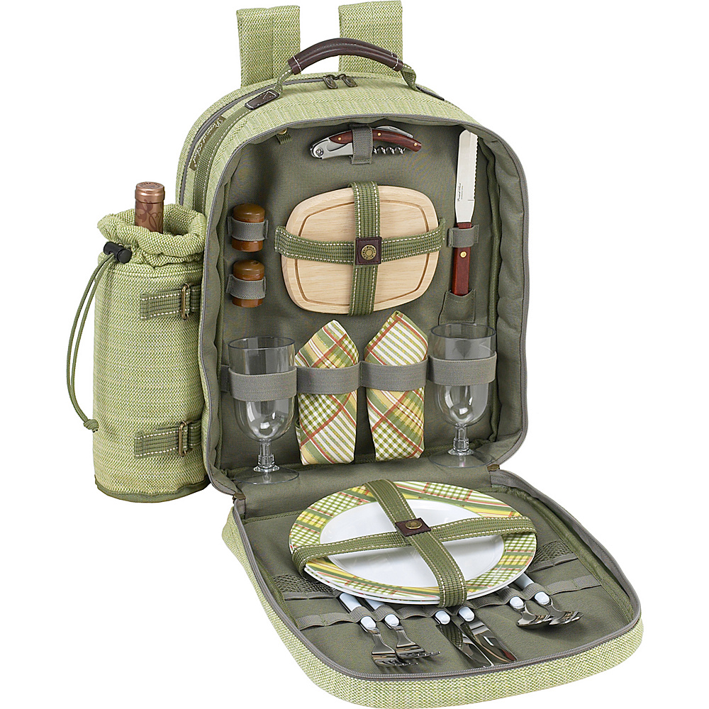 Picnic at Ascot Deluxe Equipped 2 Person Picnic Backpack with Cooler Insulated Wine Holder Olive Tweed Picnic at Ascot Outdoor Accessories