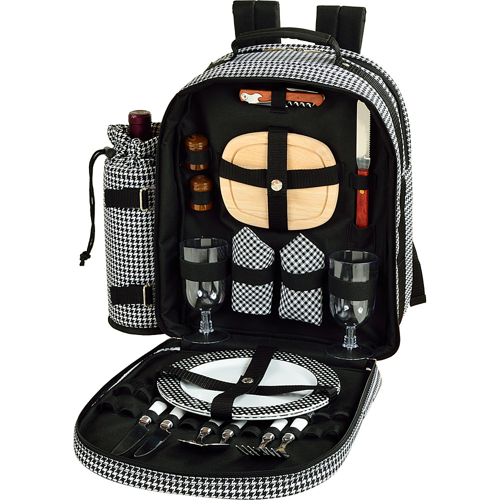 Picnic at Ascot Deluxe Equipped 2 Person Picnic Backpack with Cooler Insulated Wine Holder Houndstooth Picnic at Ascot Outdoor Accessories