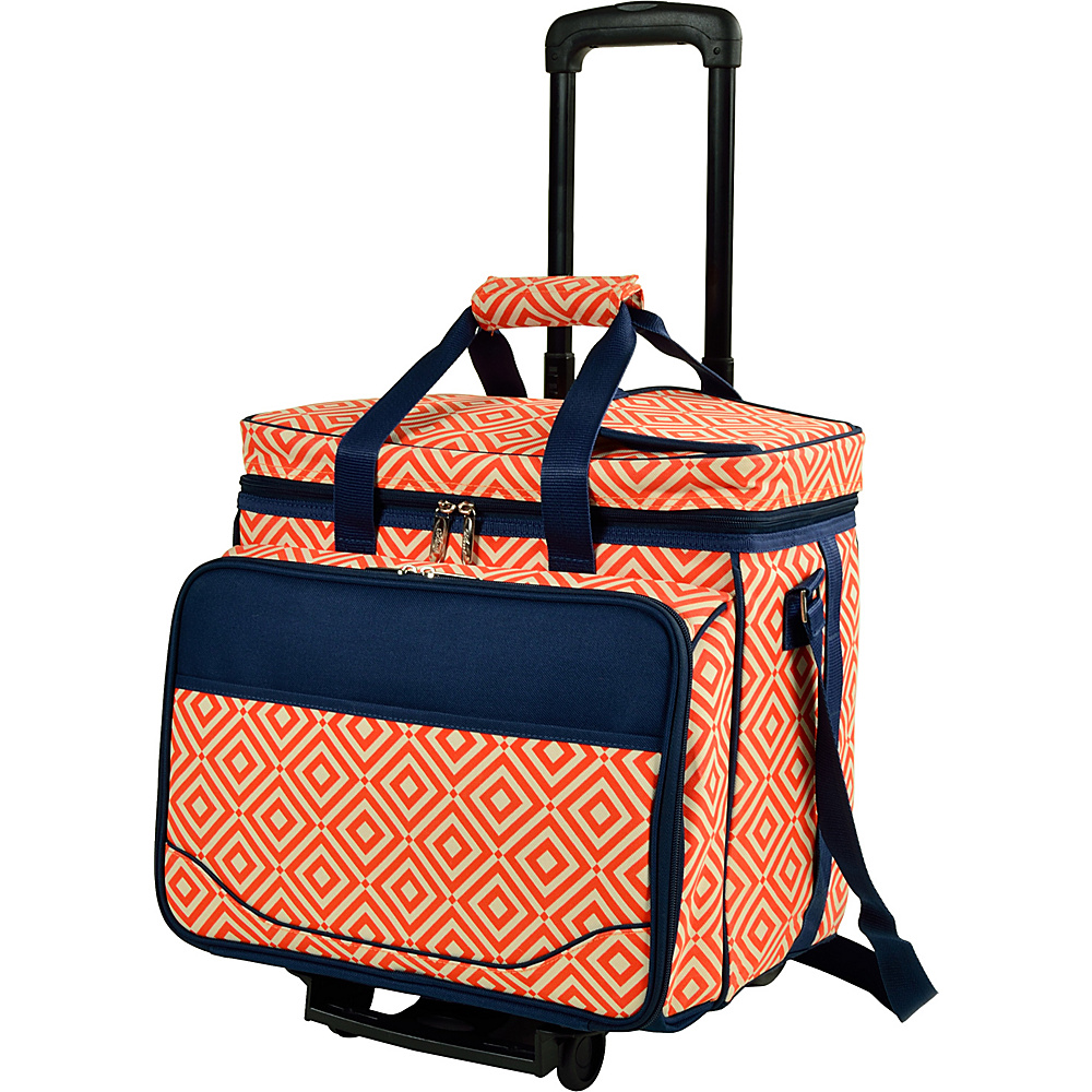 Picnic at Ascot Equipped Picnic Cooler with Service for 4 on Wheels Orange Navy Picnic at Ascot Outdoor Coolers