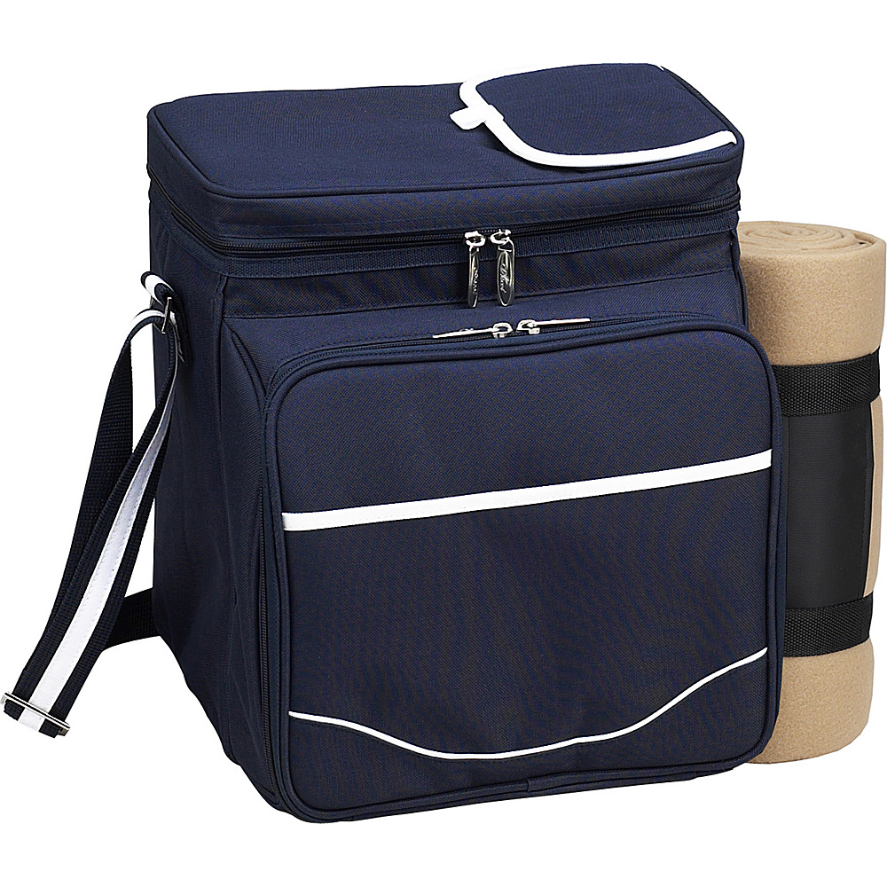 Picnic at Ascot Picnic Basket Cooler with Blanket Fully Equipped for 2 Navy White Picnic at Ascot Outdoor Coolers