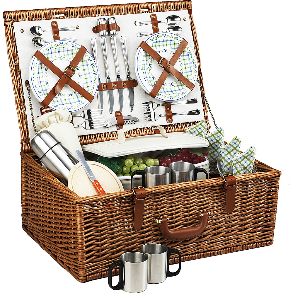 Picnic at Ascot Dorset English Style Willow Picnic Basket with Service for 4 and Coffee Set Wicker w Gazebo Picnic at Ascot Outdoor Accessories