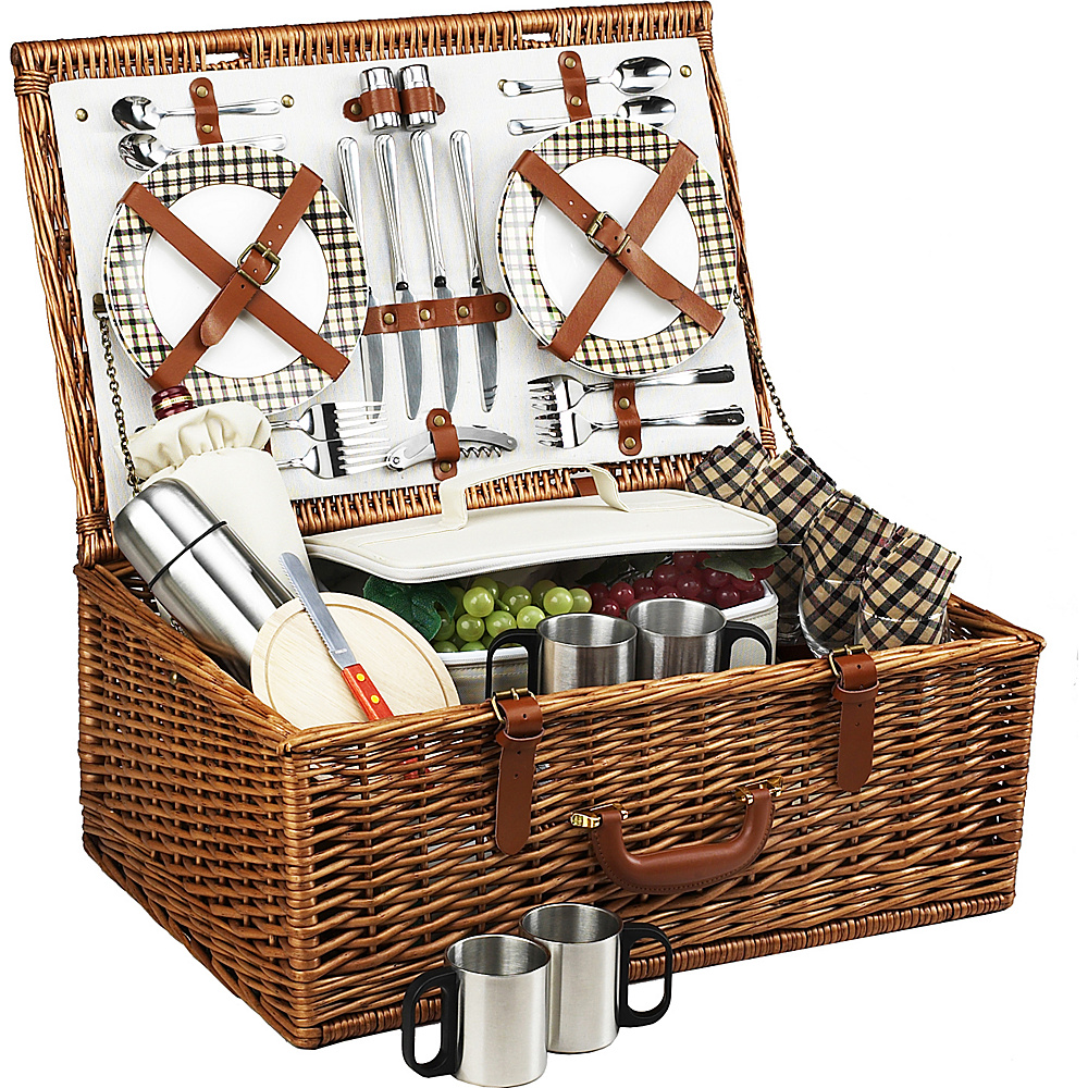 Picnic at Ascot Dorset English Style Willow Picnic Basket with Service for 4 and Coffee Set Wicker w London Picnic at Ascot Outdoor Accessories