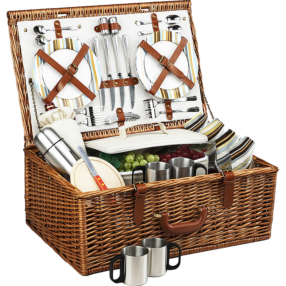 Picnic at Ascot Dorset English Style Willow Picnic Basket with Service for 4 and Coffee Set Wicker w Santa Cruz Picnic at Ascot Outdoor Accessories