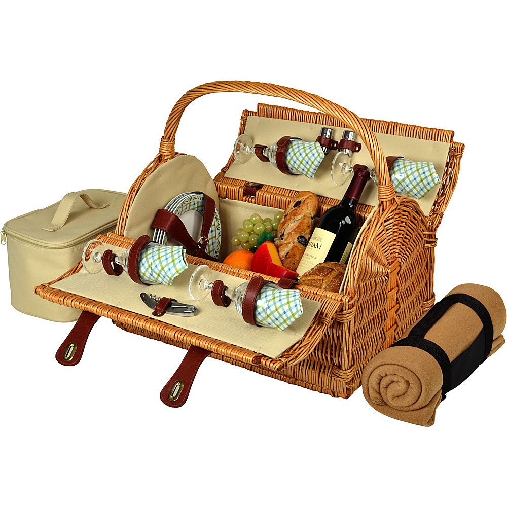 Picnic at Ascot Yorkshire Willow Picnic Basket with Service for 4 with Blanket Wicker w Gazebo Picnic at Ascot Outdoor Accessories