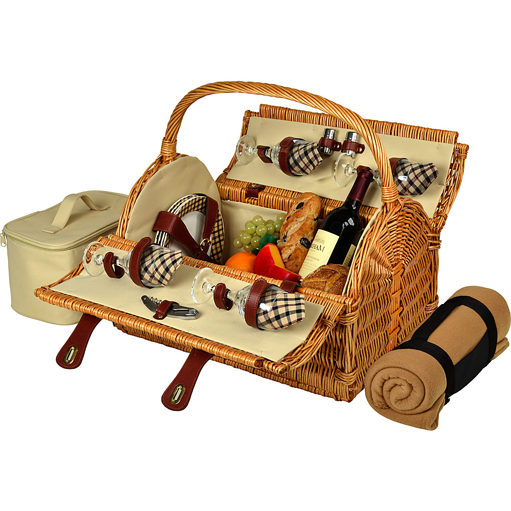 Picnic at Ascot Yorkshire Willow Picnic Basket with Service for 4 with Blanket Wicker w London Picnic at Ascot Outdoor Accessories