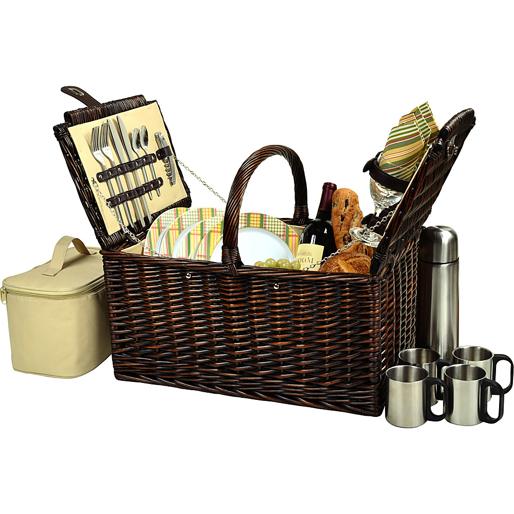 Picnic at Ascot Buckingham Picnic Willow Picnic Basket with Service for 4 and Coffee Service Brown Wicker Hamptons Picnic at Ascot Outdoor Accessories