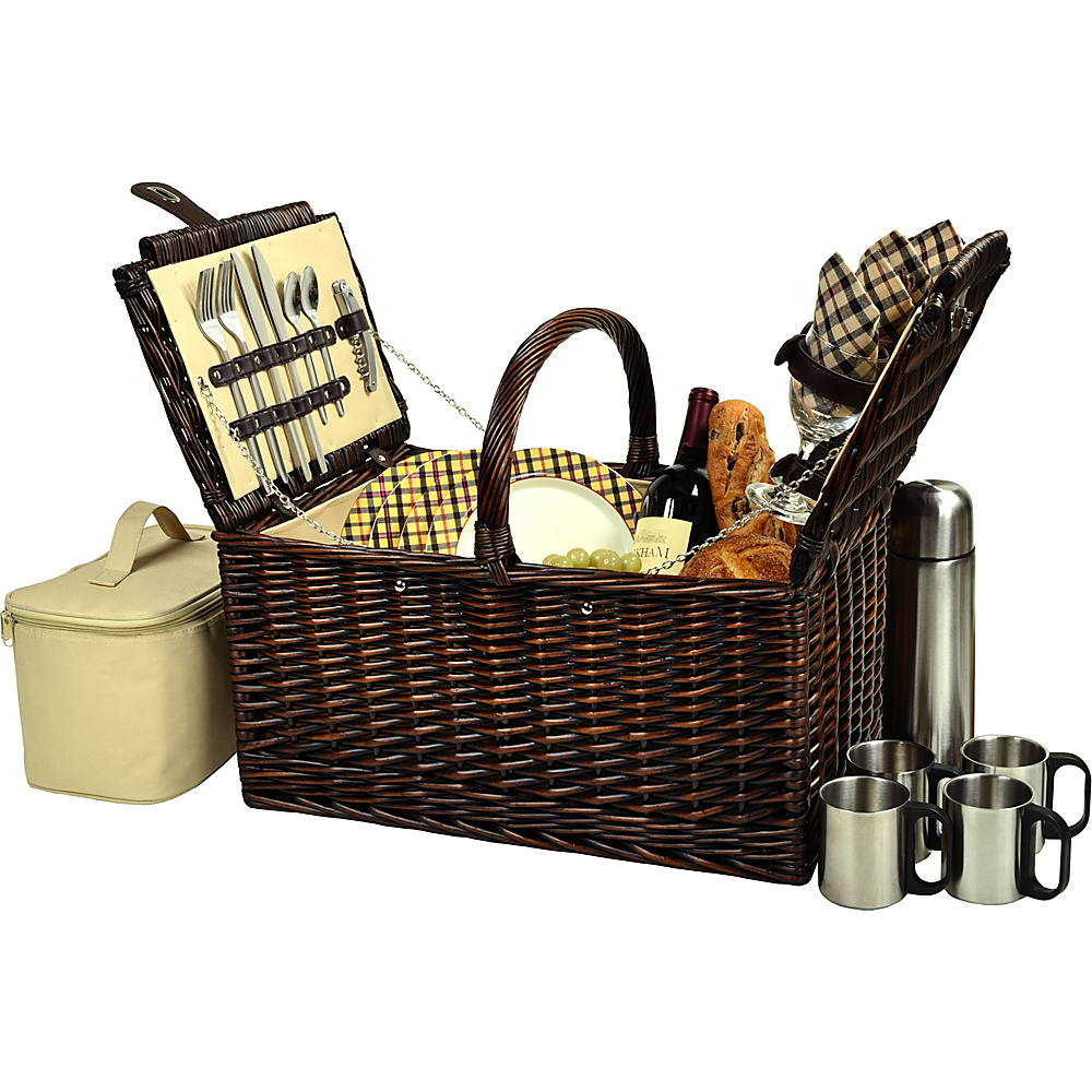 Picnic at Ascot Buckingham Picnic Willow Picnic Basket with Service for 4 and Coffee Service Brown Wicker London Plaid Picnic at Ascot Outdoor Accessories