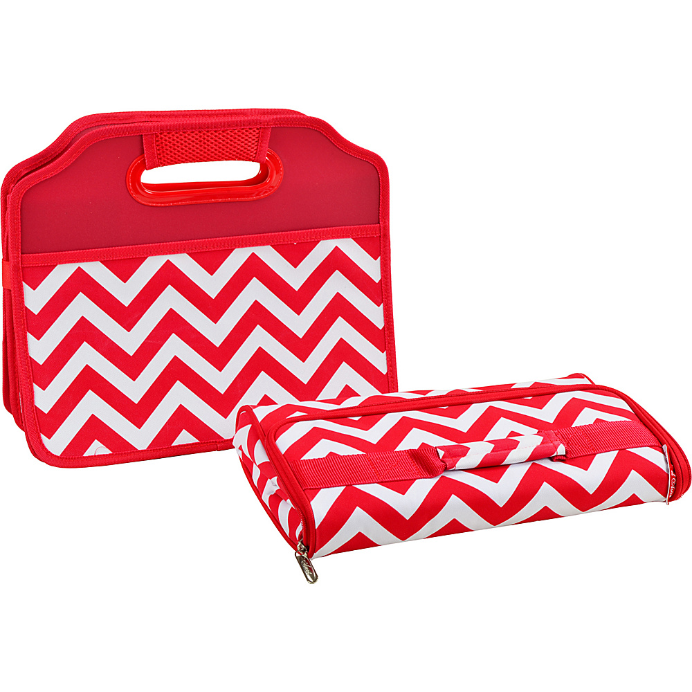 Picnic at Ascot Original Folding Trunk Organizer with Cooler Red Chevron Picnic at Ascot Trunk and Transport Organization