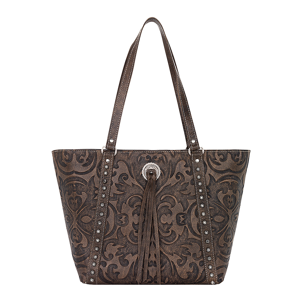 American West Baroque Bucket Tote Distressed Charcoal Brown American West Leather Handbags