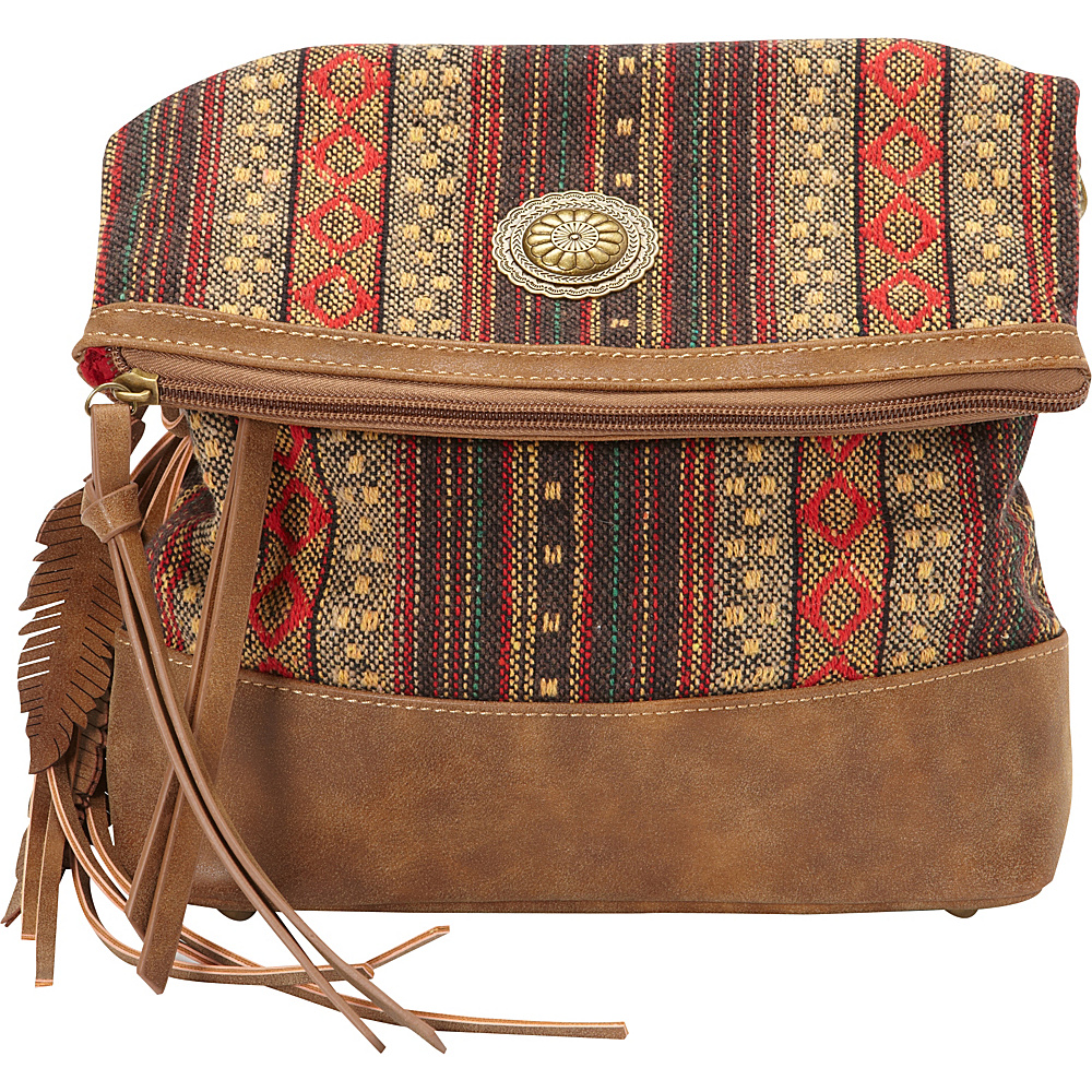 Bandana Serape Fold Over Crossbody Medium Brown Autumn Leaves Bandana Manmade Handbags