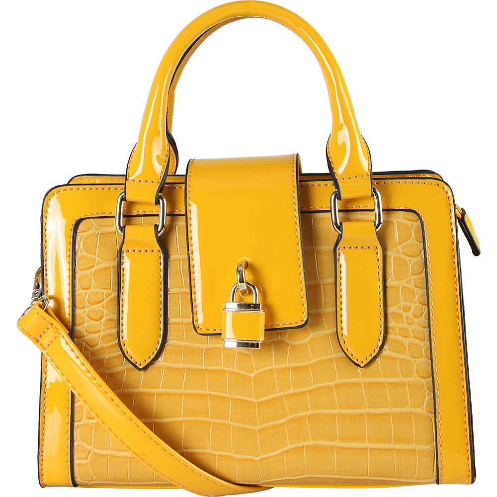 Diophy Animal Print Stamped Shiny Faux Leather Front Lock Decor Small Top Handle Handbag Yellow Diophy Manmade Handbags