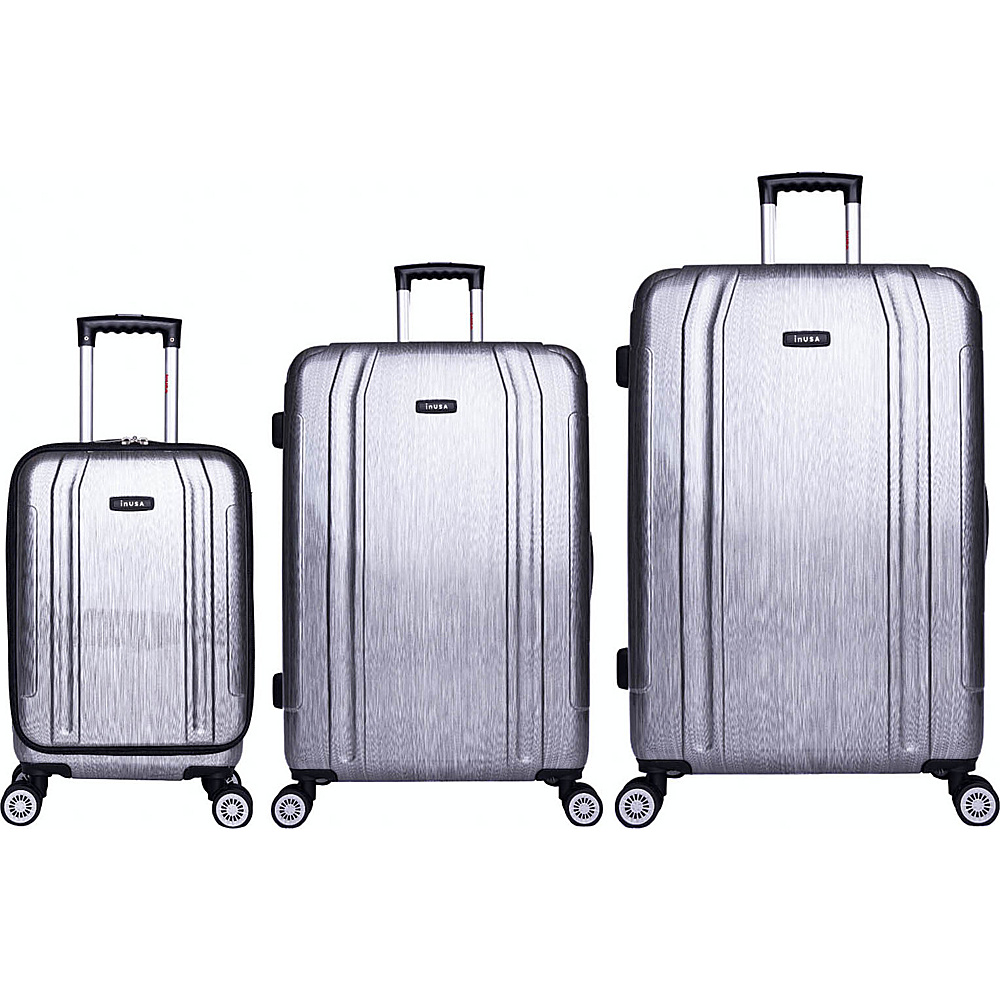inUSA SouthWorld 3 Piece Hardside Spinner Luggage Set Silver Brush inUSA Luggage Sets