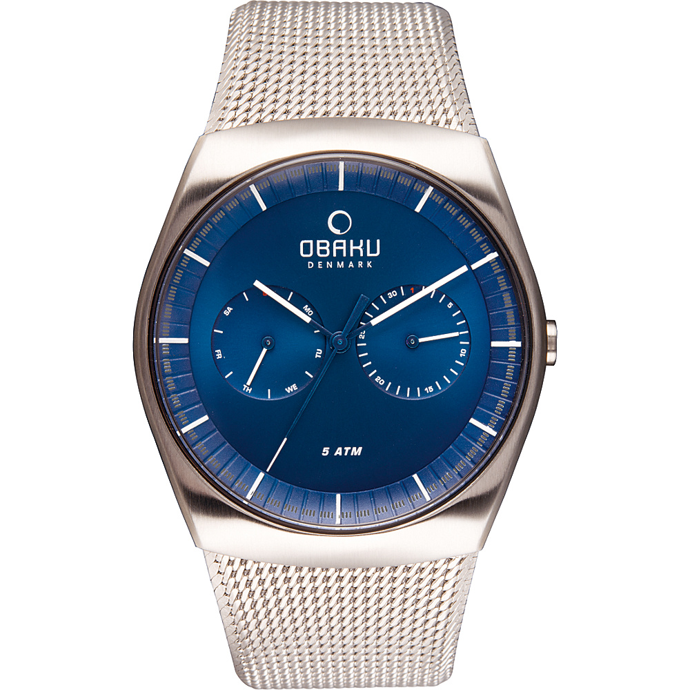 Obaku Watches Mens Multifunction Stainless Steel Mesh Watch Silver Blue Obaku Watches Watches