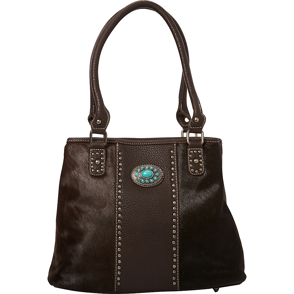 Montana West Hair On Collection with Turquoise Concho Coffee Montana West Manmade Handbags