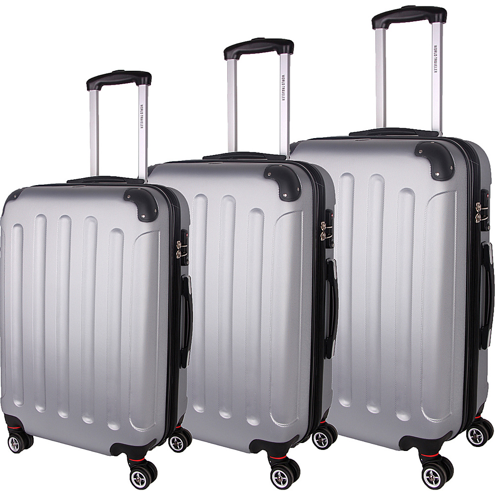 World Traveler Milan 3 Piece Hardside Spinner Luggage Set Silver World Traveler Luggage Sets