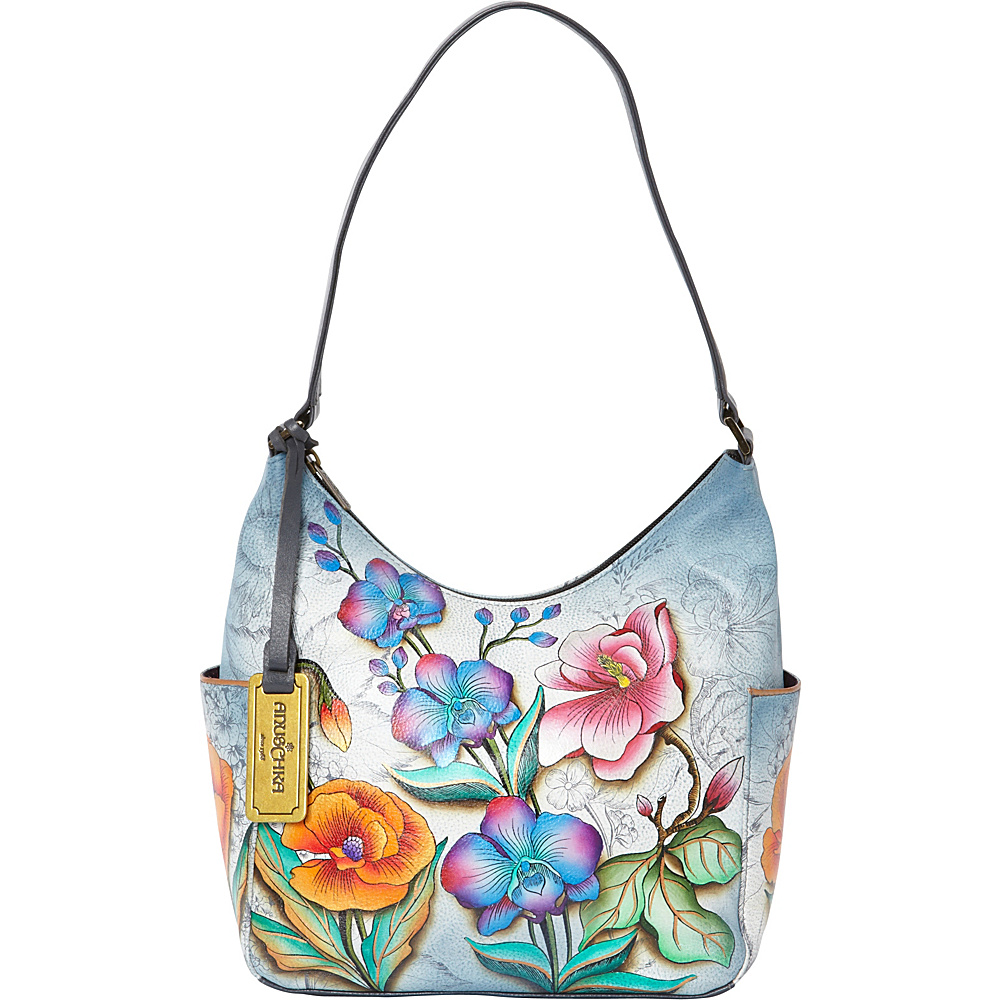 Anuschka Hobo with Side Pockets Floral Fantasy Anuschka Leather Handbags