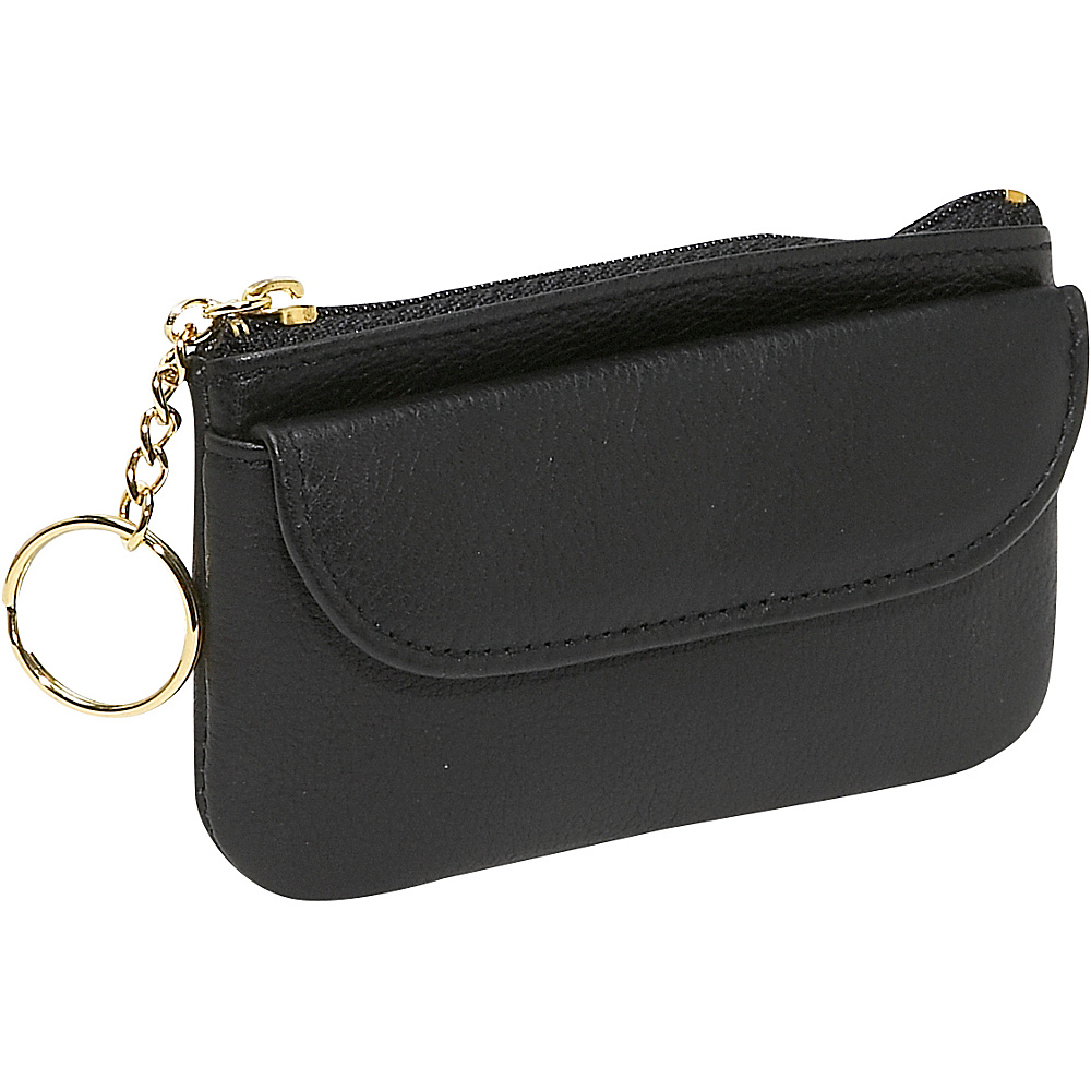 Budd Leather Zippered Coin Purse With Key Ring Black