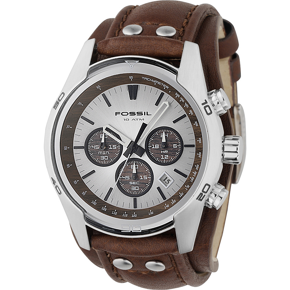 Fossil Men s Stainless Steel Chronograph Watch with Genuine Brown Leather Strap Brown Fossil Watches