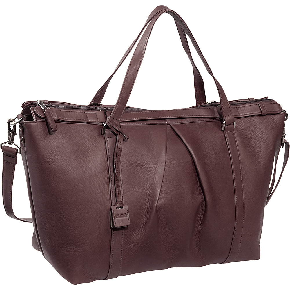 Clava Pleated Ziptop Shoulder Bag Vachetta Cafe Clava Leather Handbags