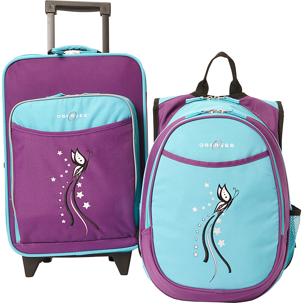 Obersee Kids Butterfly Luggage and Backpack Set With Integrated Cooler Turquoise Butterfly Obersee Softside Carry On