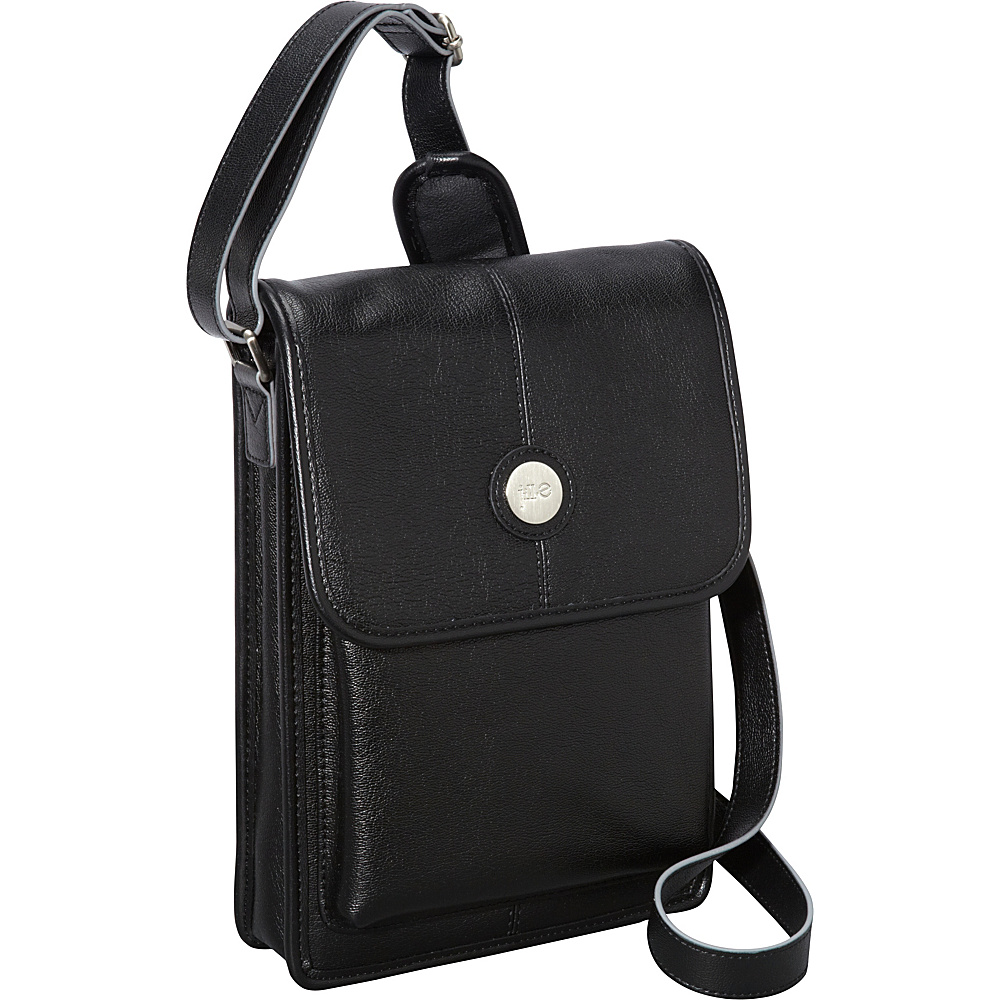 Jill e Designs E GO Leather Metro Tablet Bag Black with Silver Trim Jill e Designs Messenger Bags