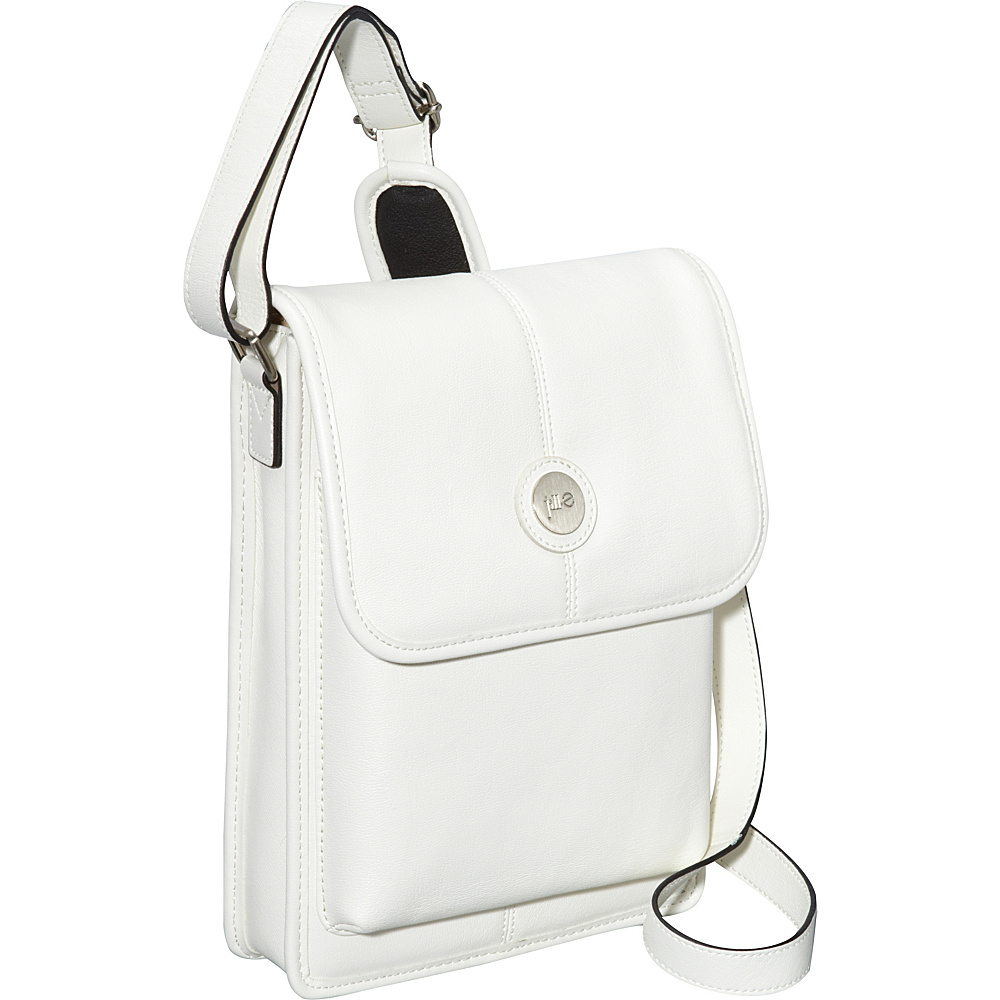 Jill e Designs E GO Leather Metro Tablet Bag White with Black Trim Jill e Designs Messenger Bags