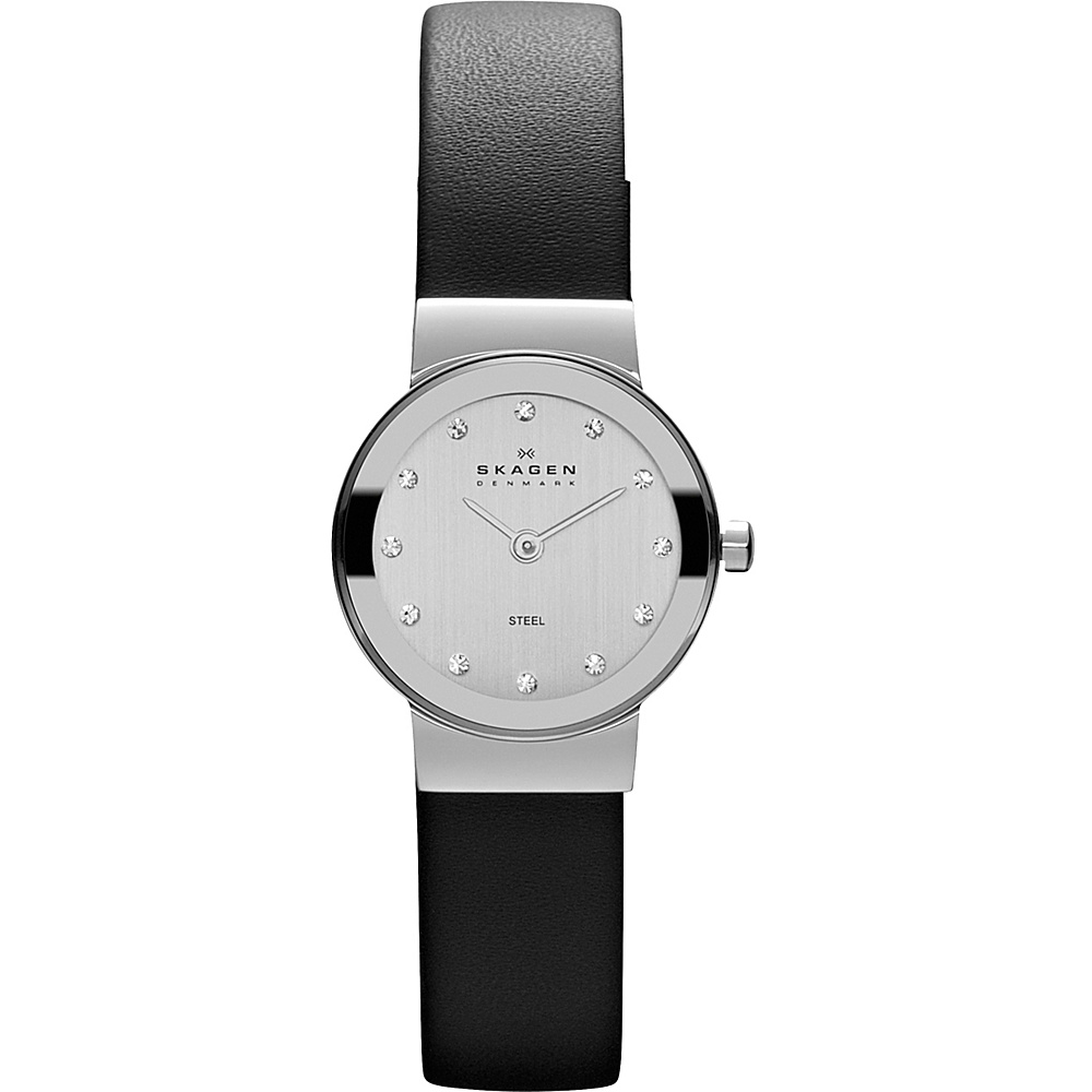 Skagen Black Leather Steel Watch Black Silver Skagen Watches