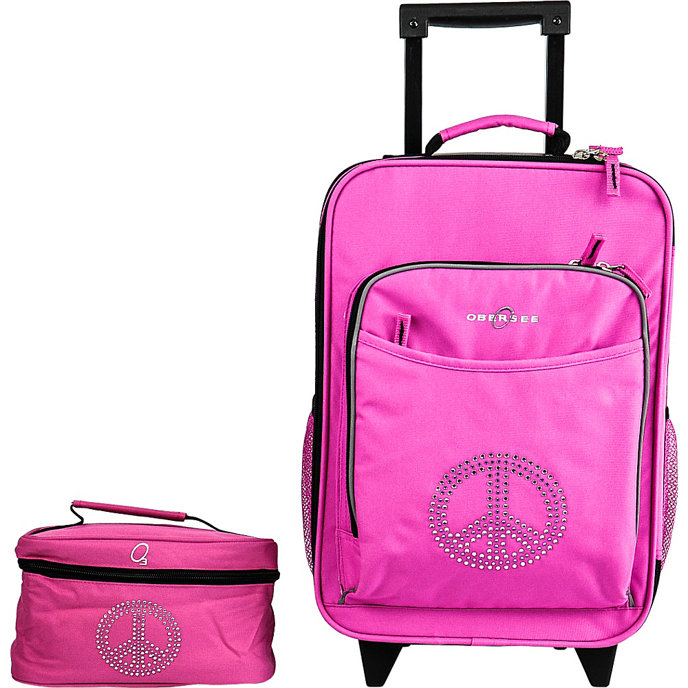 Obersee Kids Luggage and Toiletry Bag Set Bling Rhinestone Peace Pink Bling Rhinestone Peace Obersee Luggage Sets